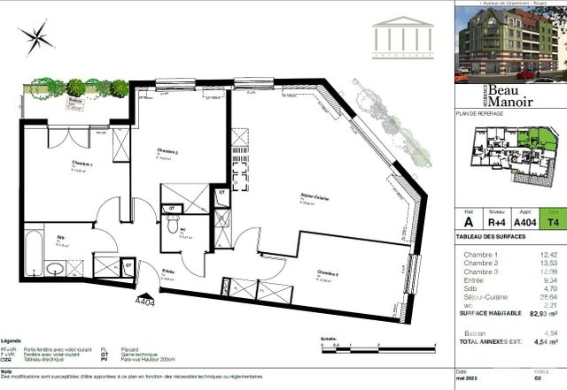 Appartement F4 &agrave; vendre - 4 pi&egrave;ces - 82,93 m2 - Rouen - 76 - HAUTE-NORMANDIE
